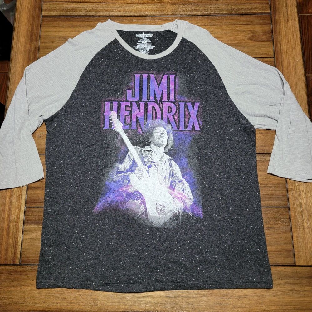 Rockin Artwork LS Baseball Style Unisex Speckled Tee "Jimi Hendrix" - Size 2XL*